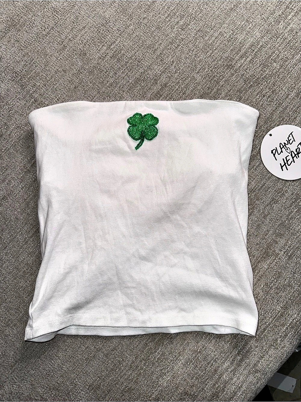 Planet Heart White Strapless Tube Top Beaded Shamrock Clover M